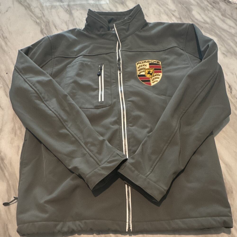 Porsche Men’s L GRAY Water Proof jacket Full Zip Up With Pockets